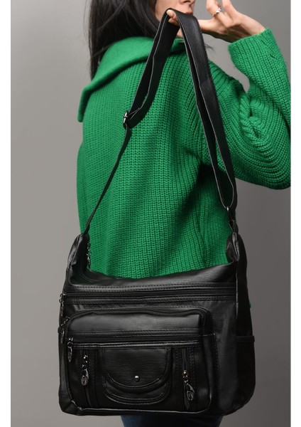 Pera Orijinal Yumuşak Yıkama Deri Çok Gözlü Çapraz Çanta