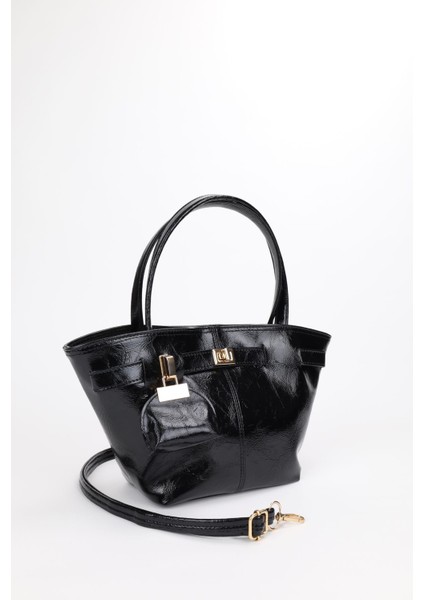 Kadın Charm Detaylı Siyah Kırışık Rugan Deri Mıknatıs Kapamalı El Ve Omuz Çantası Samira fırsatları