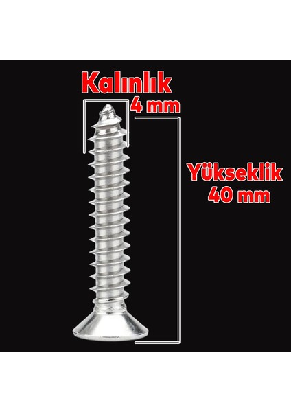 Sunta Vidası Sivri Uçlu Ahşap Tahta Ağaç Mobilya Ayak Kulp Vidası 4X40 mm Paket 500 Adet