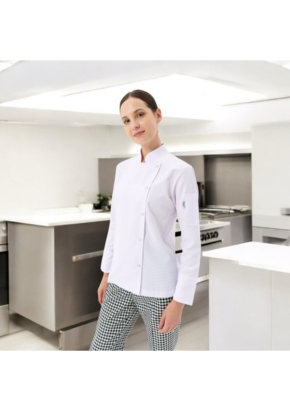 Chefpro Kadın Beyaz Şef Ceketi Aşçı Kıyafeti