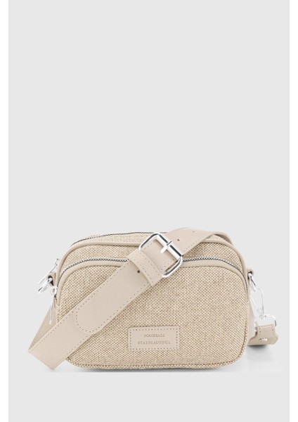 Kadın Hasır Krem Çok Cepli Ayarlanabilir Çapraz Askılı Çanta