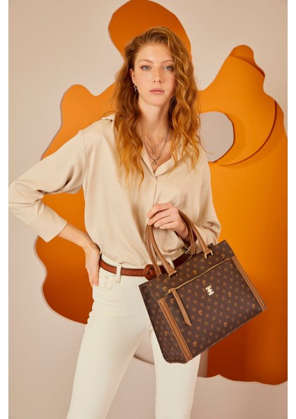 Kahve Monogram Kadın Omuz Çantası 05PO22Y1531
