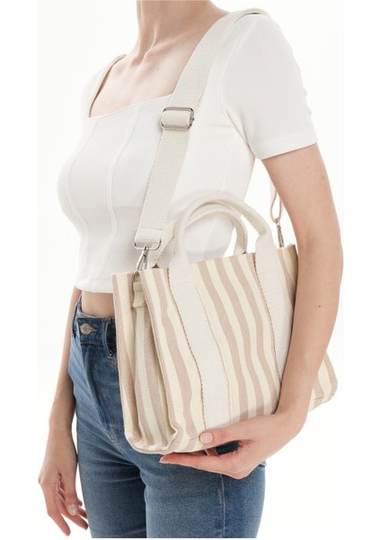 Kadın Çizgili Kanvas Model Ayarlanabilir Saplı El Ve Omuz Çapraz Çanta Manuka Tnc1008