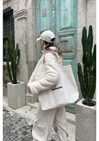 Kanvas Naturel Omuz Çantası