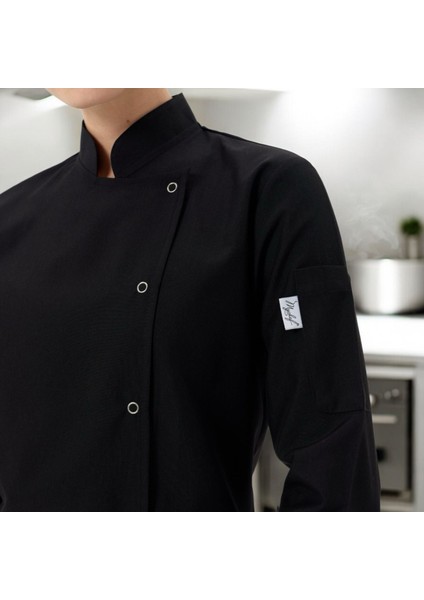 Chefpro Kadın Siyah Şef Ceketi Aşçı Kıyafeti modelleri