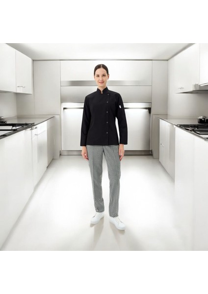 Chefpro Kadın Siyah Şef Ceketi Aşçı Kıyafeti fırsatları