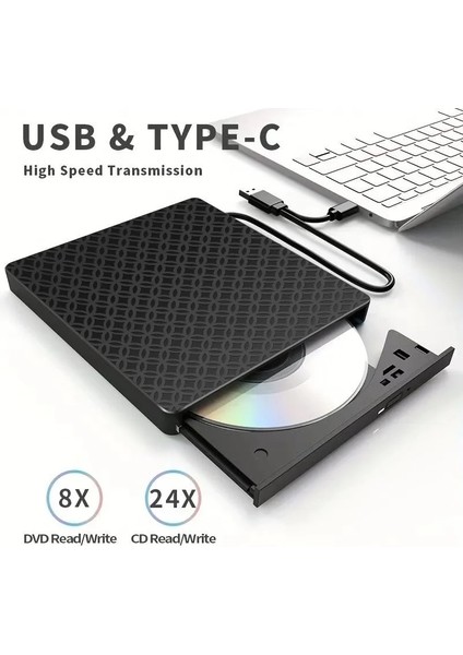 7in1 Harici USB 3.0 ve Type-C Dvd-Rom Dvd-Rw Optik Sürücü, USB ve Type C Kablolu, Pc, Tablet, DVD Player, Desenli Tasarım Ultra Slim CD Rom Okuyucu CV440 fiyatları