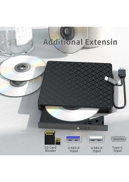 7in1 Harici USB 3.0 ve Type-C Dvd-Rom Dvd-Rw Optik Sürücü, USB ve Type C Kablolu, Pc, Tablet, DVD Player, Desenli Tasarım Ultra Slim CD Rom Okuyucu CV440 fırsatları