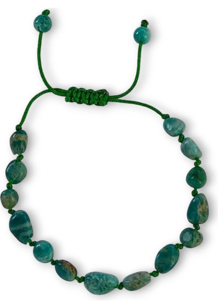 Canlı Renk Doğal Amazonit Bileklik Makrome Ayarlı 433-4