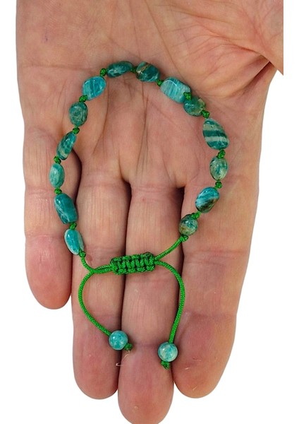 Canlı Renk Doğal Amazonit Bileklik Makrome Ayarlı 433-4 fırsatları