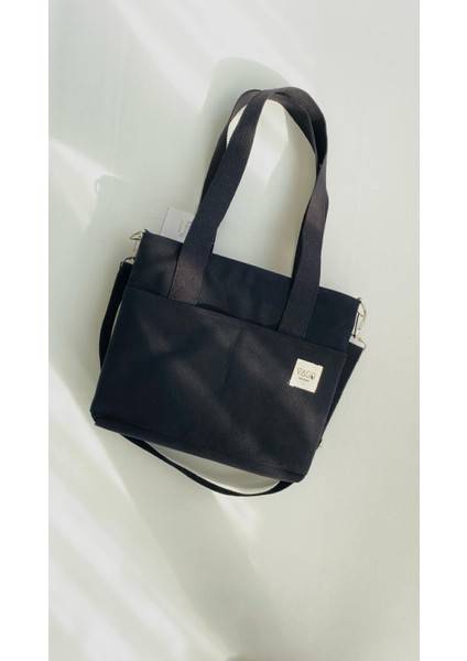 Siyah Kolej Kanvas Çanta