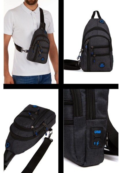 Siyah Mavi Keten Çok Fonksiyonlu Kulaklı Ve Usb Çıkışlı, Askılı Çapraz Göğüs, Omuz Ve Bel Çantası fiyatları