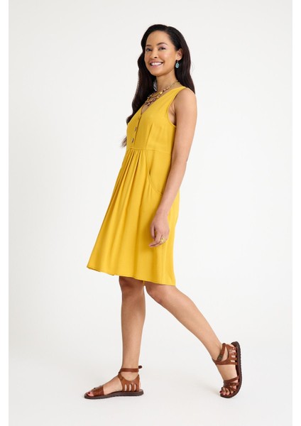 V Yaka Düğme Detaylı Kolsuz Otantik Elbise modelleri