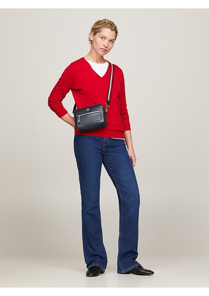 Kadın Deri Logolu Ayarlanabilir Askılı Günlük Kullanıma Uygun Lacivert Omuz Çantası - Şık Tasarım indirimleri