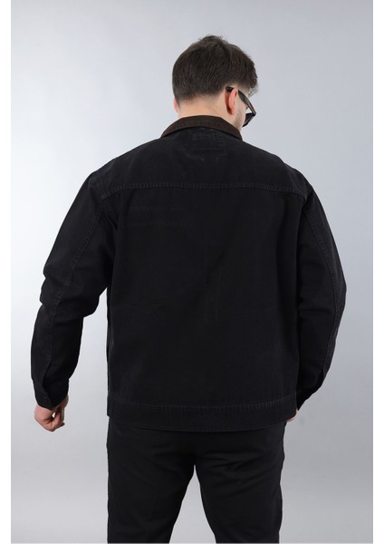 Erkek Regular Fit Yaka Garni Fermuarlı Siyah Kot Ceket fırsatları