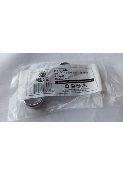 3/8" Sürücü Tork Adaptörü - 16MM Tork Adaptörü BTA16M 3/8'' Dr 16MM 12PT Torquen Adapter Matco Tools