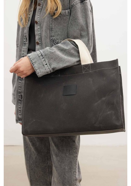 Yıkama Efektli Large Kanvas Çanta Siyah fiyatları