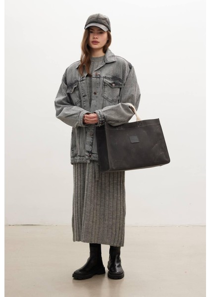 Yıkama Efektli Large Kanvas Çanta Siyah modelleri