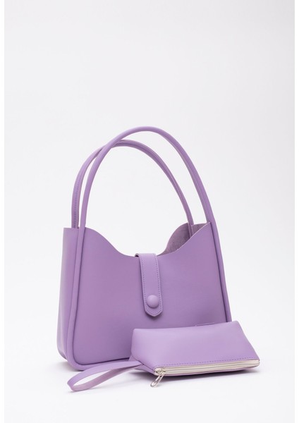 Lila Shk79 Deri Düğme Detaylı Çıtçıtlı Makyaj Çantalı Kol Ve Omuz Çantası E:30 U:22 G:10