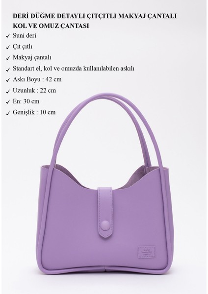 Lila Shk79 Deri Düğme Detaylı Çıtçıtlı Makyaj Çantalı Kol Ve Omuz Çantası E:30 U:22 G:10 modelleri
