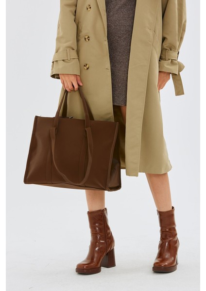 Paraşüt Kumaş Shopper Amelia Kadın Kol Çanta Kahverengi