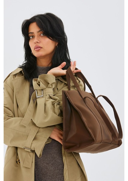 Paraşüt Kumaş Shopper Amelia Kadın Kol Çanta Kahverengi indirimleri