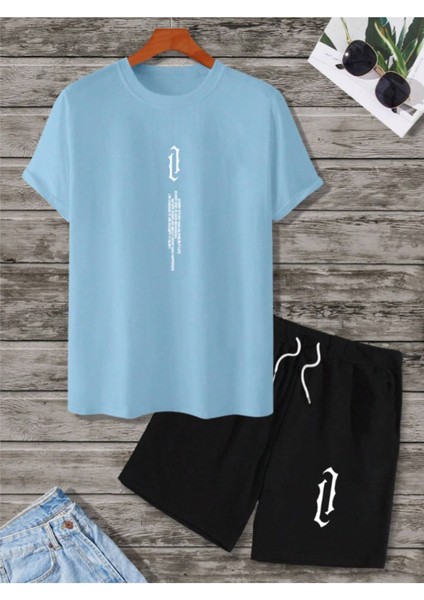 Unisex Kadın/erkek Dikey Özel Baskılı Renkli Şort T-Shirt Takımı
