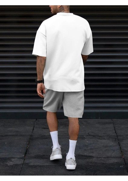 Erkek Dikey Baskılı Oversize T-Shirt Şort