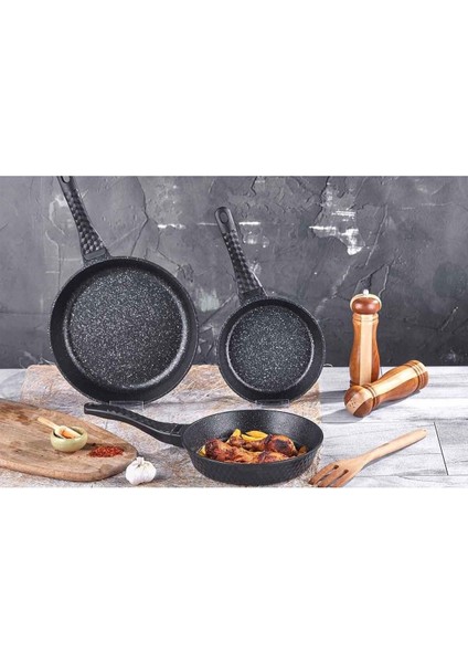 3 Triton 3'lü Döküm Tava Seti Döküm Siyah Döküm Yapışmaz Taban Kızartma Tavası Tr indirimleri