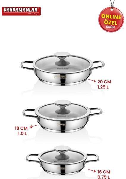 Tr Yağmur Indüksiyon Tabanlı 3'lü Sahan Seti Kızartma Tavası 3+ Gri Çelik Indüksiyon Ocakta Kullanı indirimleri