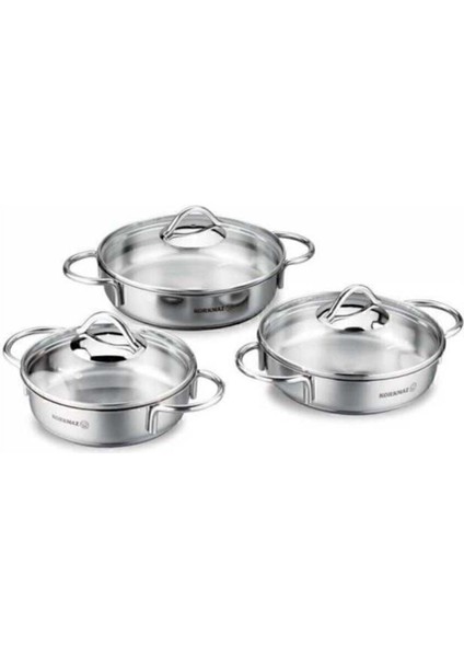 Yapışmaz Taban A1805 Tombik Çelik Omlet Seti 6 Parça 3+ Çelik Çelik Gümüş Wok Tava Gümüş