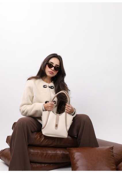 Krem Vizon Kilit Detaylı Makyaj Çantalı Uzun Askılı Kadın El Omuz Ve Çapraz Çanta fiyatları