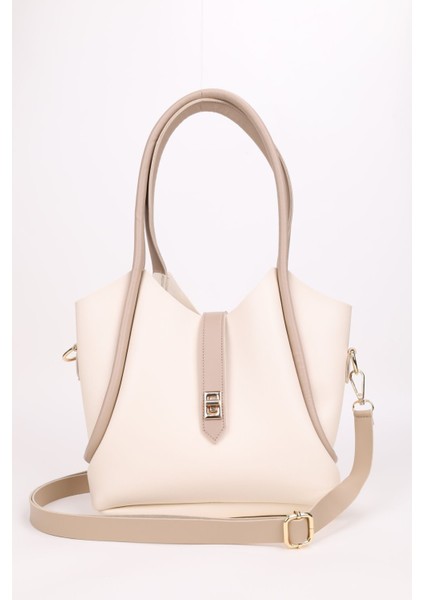 Krem Vizon Kilit Detaylı Makyaj Çantalı Uzun Askılı Kadın El Omuz Ve Çapraz Çanta indirimleri