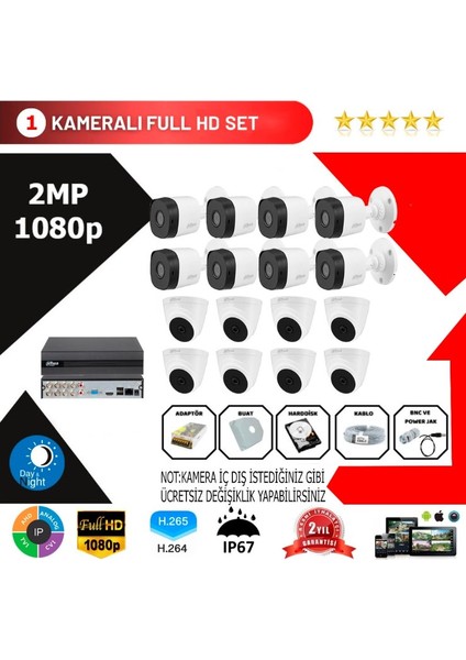 8 Kanal 8 Kamera Güvenlik Kamera Seti 1 Tb HDD Full Set