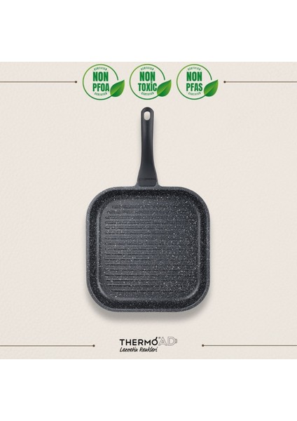 Granit | Izgara Tavası | Kare | 28CM | Gri Gri Yapışmaz Taban Döküm 1 Parça Tr Izgara Tavası