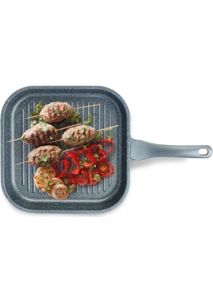Granit | Izgara Tavası | Kare | 28CM | Gri Gri Yapışmaz Taban Döküm 1 Parça Tr Izgara Tavası modelleri