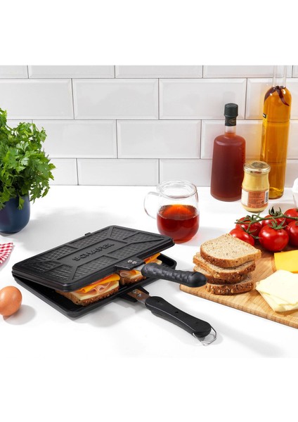 2 Tastemake Döküm Ocak Üstü Tost Izgara 20X26 Cm-2 Parça Döküm Sac Tava Yapışmaz Taban Döküm