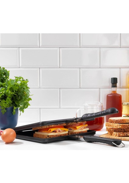 2 Tastemake Döküm Ocak Üstü Tost Izgara 20X26 Cm-2 Parça Döküm Sac Tava Yapışmaz Taban Döküm