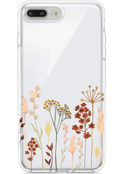 Apple iPhone 7 Plus-Apple iPhone 8 Plus Uyumlu Desenli Şeffaf Silikon Kılıf FLOWER10