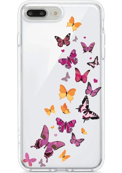 Apple iPhone 7 Plus-Apple iPhone 8 Plus Uyumlu Desenli Şeffaf Silikon Kılıf Kelebekler