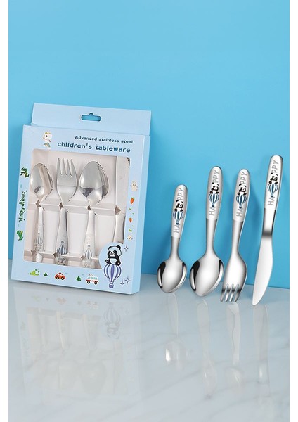 304 Çelik Panda Baskılı Çocuk Kaşık ve Çatal Bıçak Set MT150