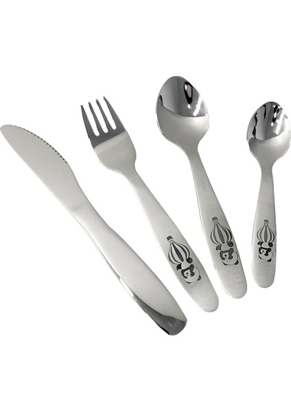 304 Çelik Panda Baskılı Çocuk Kaşık ve Çatal Bıçak Set MT150