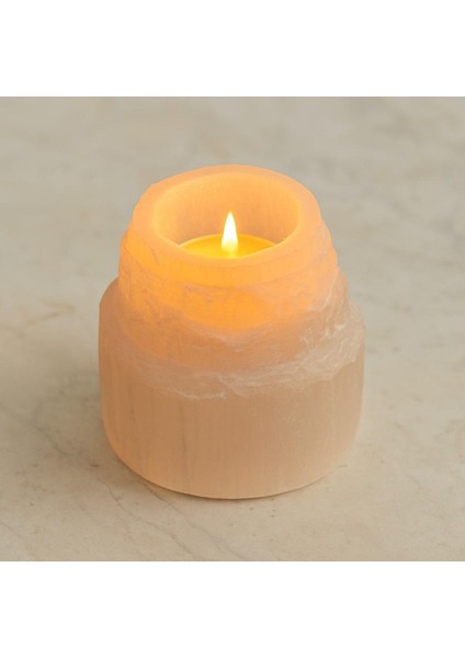 Selenit Taşı Mumluk - 8 cm - Kule Şeklinde fırsatları