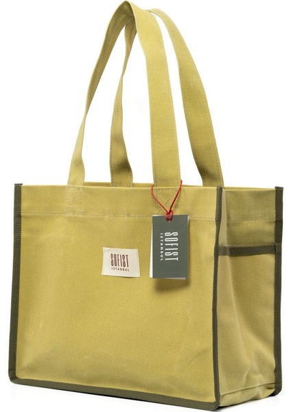 Fıstık Yeşili Moyen Waxed Canvas Tote Bag Mumlu Kanvas Kadın Omuz Çantası