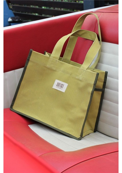 Fıstık Yeşili Moyen Waxed Canvas Tote Bag Mumlu Kanvas Kadın Omuz Çantası indirimleri