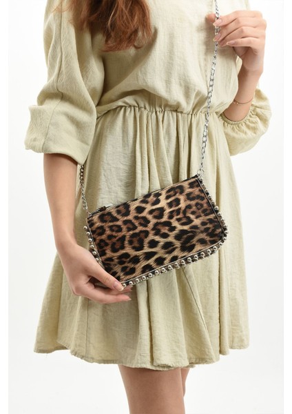 Kadın Leopar Desenli Zincirli Omuz Ve Kol Çantası 470