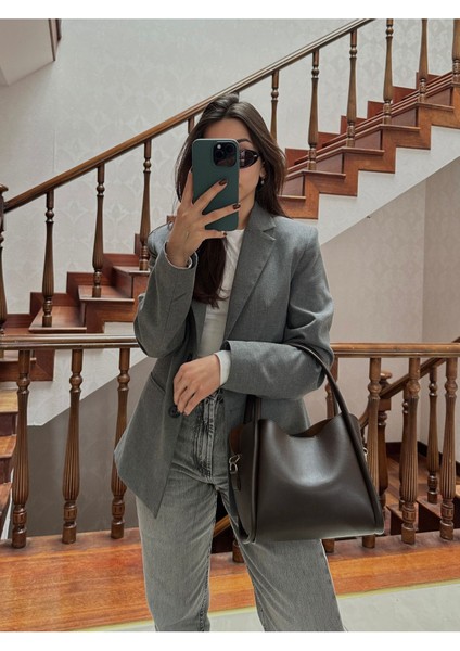 Kadın Üç Bölmeli Özel Tasarım Çıkarılabilir Makyaj Çantalı Kahve Deri El Ve Omuz Çantası Rain fiyatları