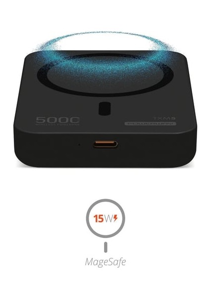 5000 Mah 15W Magsafe Destekli Txm5 Powerbank – Kablosuz Şarj + Stand Tasarım Siyah
