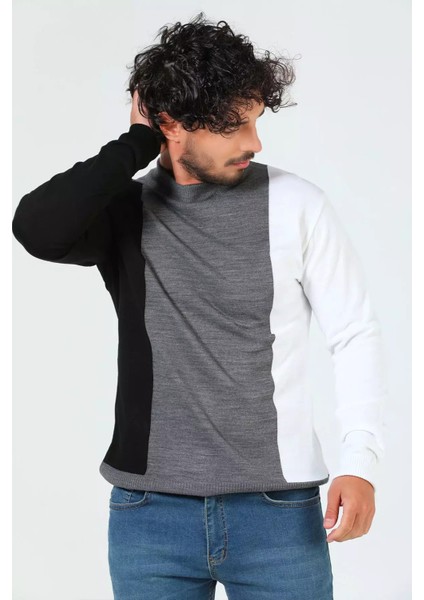 Erkek Yarım Balıkçı Yaka Renk Garnili Triko Kazak P-00005053 modelleri