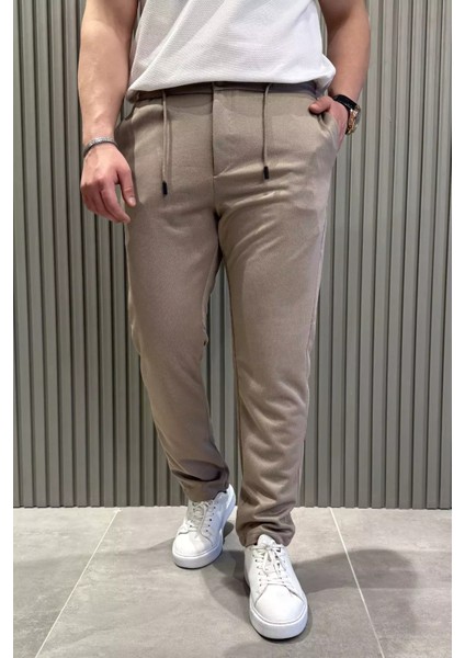 Bel Bağcıklı Düz Paça Erkek Jogger Pantolon P-00015473